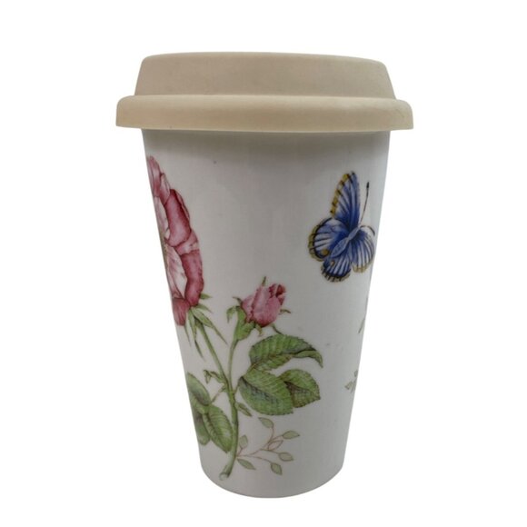 Lenox Butterfly Meadow Thermal Travel 10 oz Mug Ceramic Silicone Lid Made in USA - Picture 2 of 10